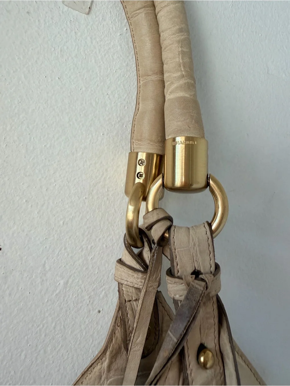 Brahmin Woven Straw Tote with Cream Leather Trim embossed croc - Picture 4 of 12